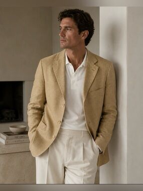 Hugo Boss Light Tan Three-Button Linen Blazer size 46